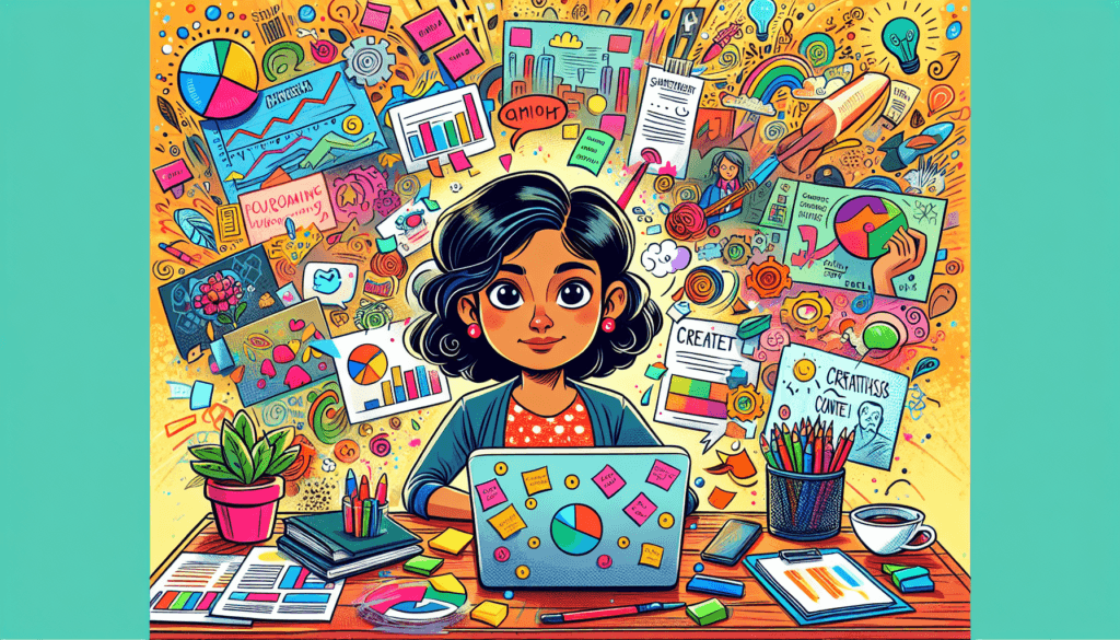 Illustration of a small business owner developing a content marketing strategy.