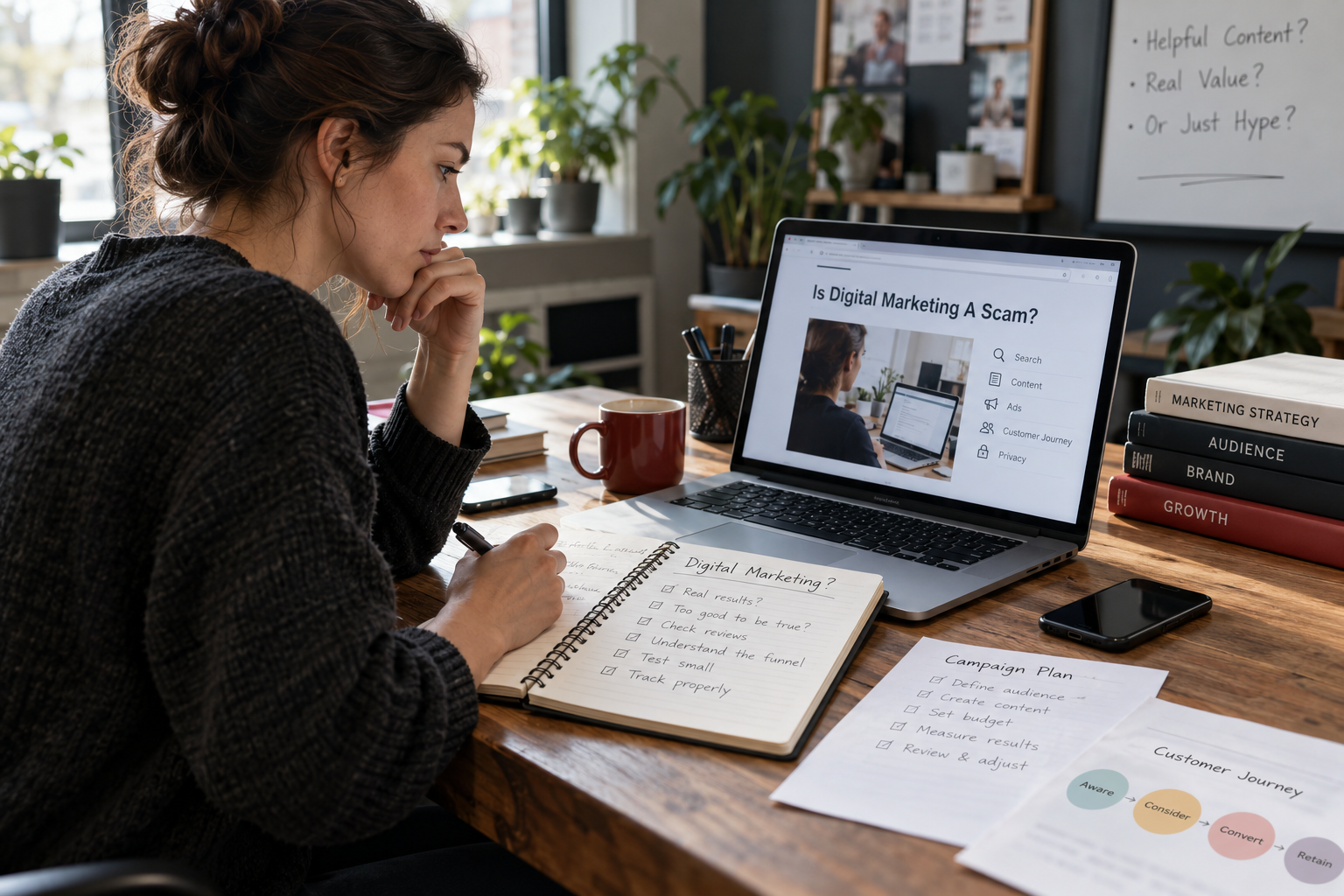 Illustrative marketing planning for Is Digital Marketing A Scam?